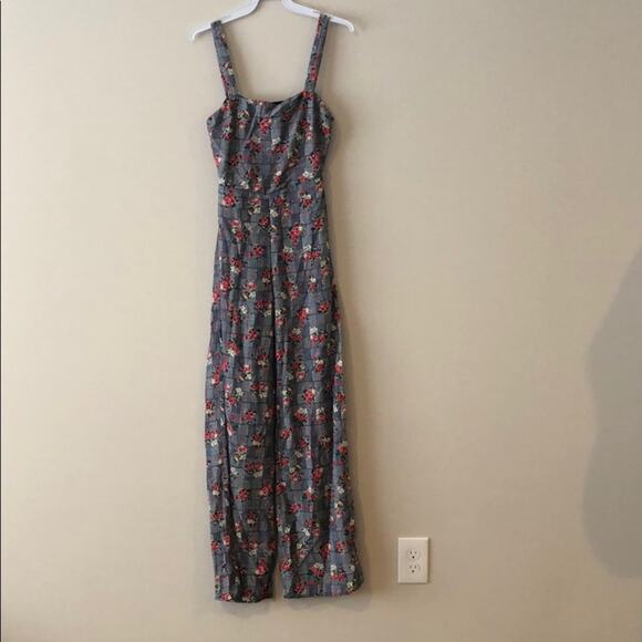 Floral Plaid Jumpsuit Tie Back - Picture 8 of 9